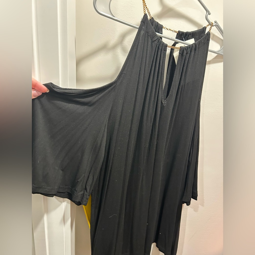 BloomChic Black Chain Neck Cold Shoulder Blouse